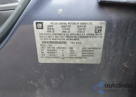 2013 GMC Terrain Sle-1 z USA, uszkodzony, nr VIN 2GKALMEK9D6424792